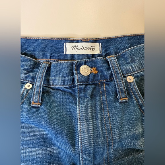 Madewell Rigid Denim A-Line Mini Skirt Size 27 Raw Hem Blue Jean Skirt - Picture 3 of 5